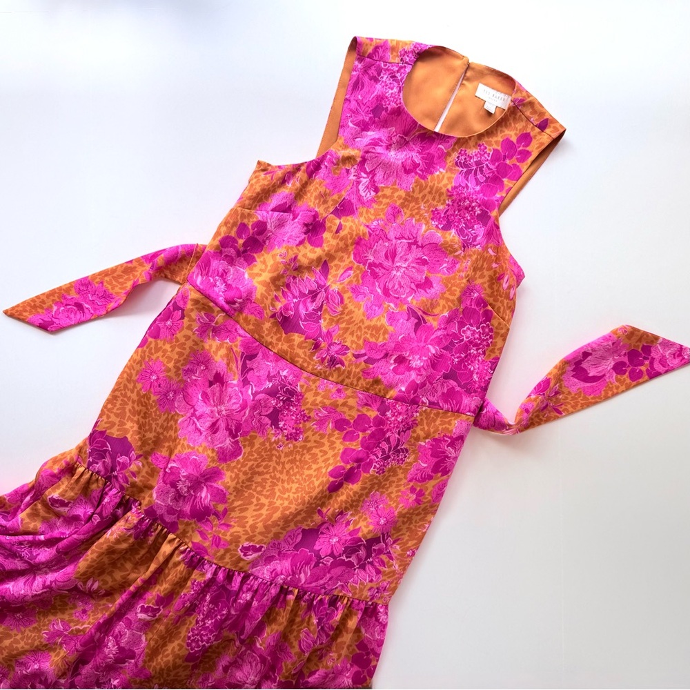 Ted Baker London Bambia Sleeveless Tiered Belted Maxi Dress Pink & Orange 0 2 XS - Picture 10 of 16